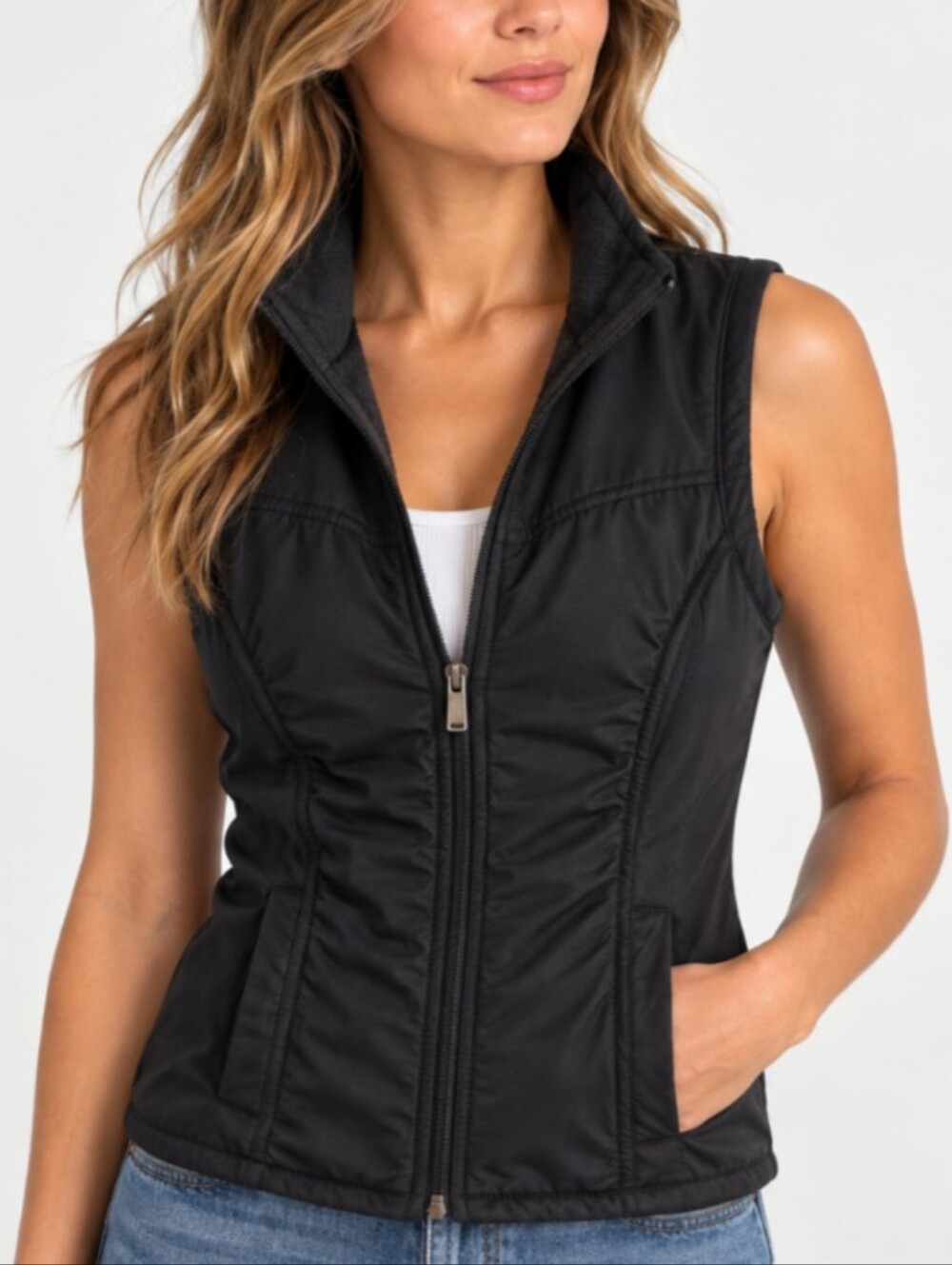 Three Hearts Small Black Fleece Lined Vest Zip Front 2 Pockets